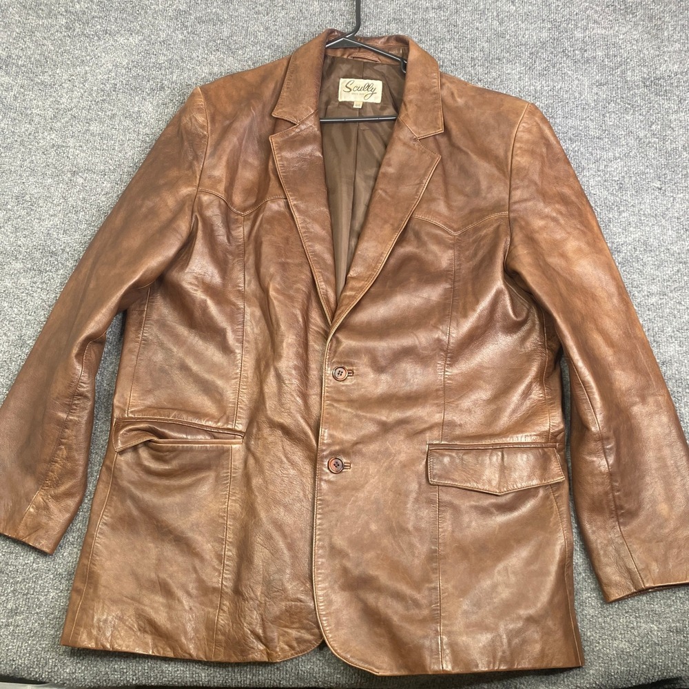 Scully Mens Brown Leather Western Blazer Sport Coat Two Button Jacket Size 44